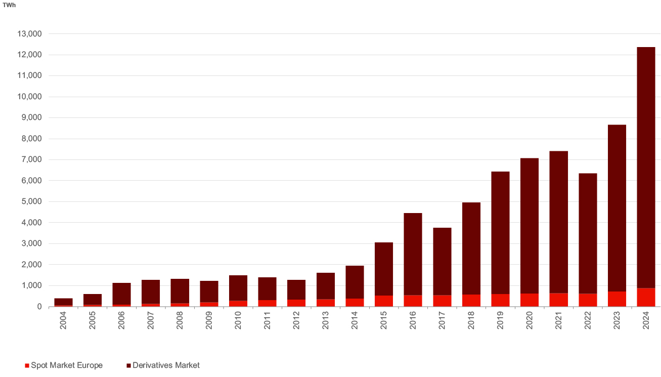 Trading volumes on the Power Spot and Derivatives Market