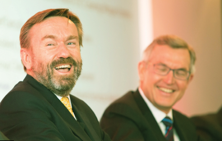 LCH.Clearnet’s Michael Davie and Nasdaq’s Hans-Ole Jochumsen sharing a  joke on the clearinghouse leaders panel.