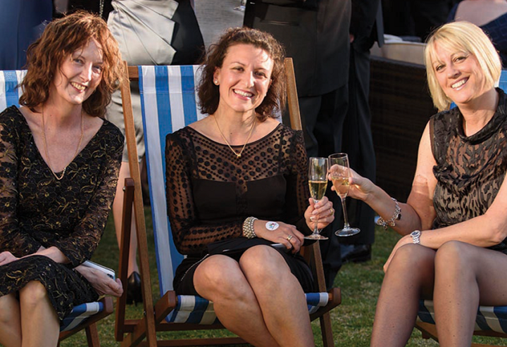 Enjoying the evening sun at the pre-dinner reception