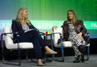 Photo of Jen Easterly interviewed by CME's Bethany Netzel at FIA Expo